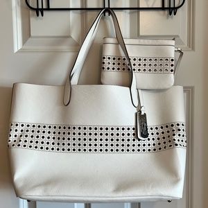 Ralph Lauren White Large Leighton Perforated Shopper Bag
